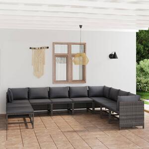 VidaXL 11 részes szürke polyrattan kerti ülőgarnitúra párnákkal