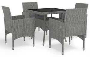 5 részes szürke polyrattan és üveg kerti étkezőgarnitúra