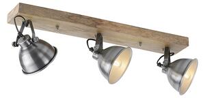 Ipari mennyezeti lámpa acél, 3 fényű fa - Samia