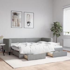 Világosszürke kihúzható szövet heverő fiókokkal 80 x 200 cm