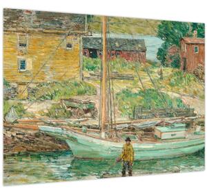 Üveg kép - Childe Hassam, Oyster Sloop, Cos Cob, reprodukciók (70x50 cm)