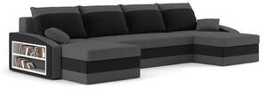 SPARTAN U alakú kinyitható kanapé két puffal, polccal Szürke / fekete