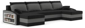 SPARTAN U alakú kinyitható kanapé két puffal, polccal Fekete-fehér