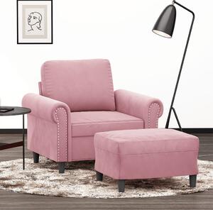 Rózsaszín bársony kanapéfotel lábtartóval 60 cm