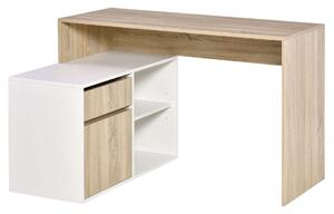 Homcom sarokasztal, Szekrény/Fiók/2 polc, PAL, 120x92x75,5cm, tölgy/fehér