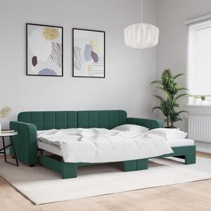 Sötétzöld kihúzható bársony heverő 90 x 200 cm