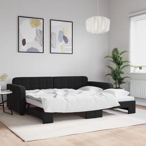 Fekete kihúzható bársonyheverő 90 x 190 cm