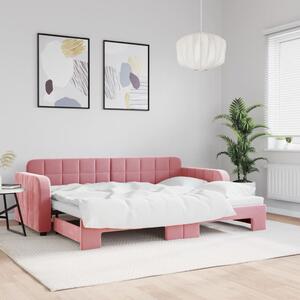 Rózsaszín kihúzható bársony heverő 80 x 200 cm