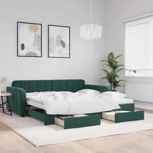 Sötétzöld kihúzható bársony heverő fiókkal 100 x 200 cm