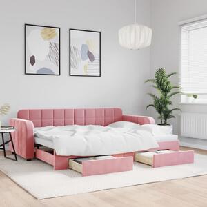 Rózsaszín kihúzható bársony heverő fiókkal 80 x 200 cm