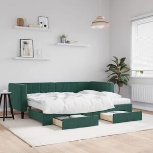 Sötétzöld kihúzható bársony heverő fiókkal 80 x 200 cm