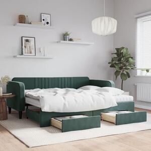 Sötétzöld kihúzható bársony heverő fiókkal 90 x 200 cm
