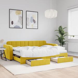 Sárga kihúzható bársony heverő fiókkal 80 x 200 cm