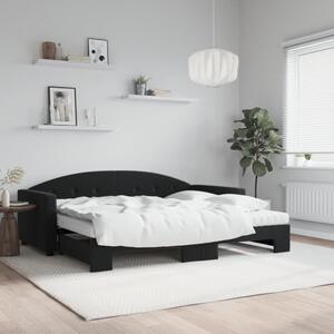 Fekete kihúzható bársony heverő matraccal 90 x 200 cm