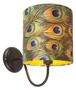 Vintage fali lámpa barna, velúr árnyalatú pávával - Combi Classic