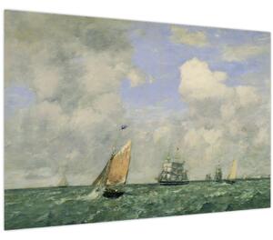 Kép - Eugène Boudin, Ships and Sailing Boats Leaving Le Havre, reprodukciók (90x60 cm)