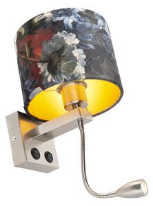 Fali lámpa acél bársony árnyalatú virágokkal, arannyal - Brescia