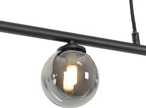 Modern függesztett lámpa, fekete, 100 cm, 5 lámpa füstüveggel - Athén