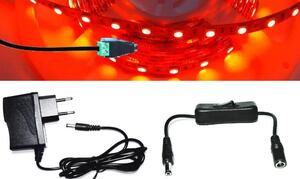 1m hosszú 13Wattos, lengő kapcsolós, adapteres piros LED szalag (60db 5050 SMD LED)