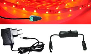 1m hosszú 5Wattos, lengő kapcsolós, adapteres piros LED szalag (60db 2835 SMD LED)