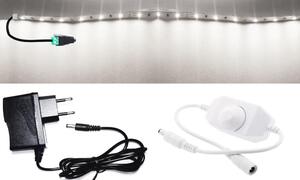 5m hosszú 12Wattos, lengő fehér tekerődimmeres (fényerőszabályzós), adapteres hidegfehér LED szalag (300db 2835 SMD LED)
