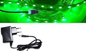2m hosszú 21Wattos, kapcsoló nélküli, adapteres zöld LED szalag (120db 5050 SMD LED)