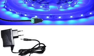 1m hosszú 5Wattos, kapcsoló nélküli, adapteres kék LED szalag (60db 2835 SMD LED)