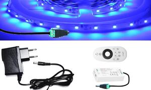 1m hosszú 5Wattos, RF 4 zónás távirányítós, 2.4G vezérlős, adapteres kék LED szalag (60db 2835 SMD LED)