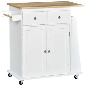 Homcom Konyhai Szekrénykocsi 89x45x89,5cm, Fehér-Világosbarna