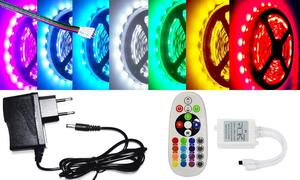 1m hosszú 12Wattos, infravörös távirányítós vezérlő, adapteres RGB LED szalag (60db 5050 SMD LED)