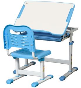 Homcom állítható magasságú Íróasztal és szék, 6-12 éves korig, 66x47x52-77cm, kék/szürke