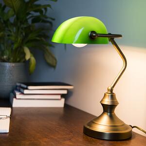 Klasszikus asztali lámpa / közjegyző lámpa bronz, zöld üveggel - Banker