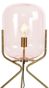 Art Deco állólámpa sárgaréz, rózsaszín üveggel - Bliss