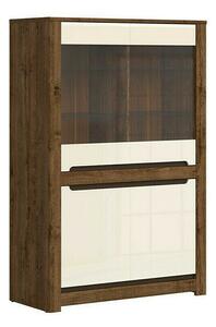 Könyvespolc Ophevaru 107, Ajtókkal, Zárt, Edzett üveg, Közepes sűrűségű farostlemez, Laminált forgácslap, 159x104x46cm, Fényes krém, April tölgy