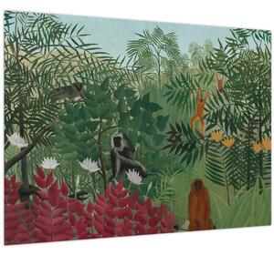 Üveg kép - Henri Rousseau, Tropical Forest with Monkeys, reprodukciók (70x50 cm)