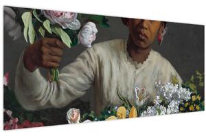 Kép - Frédéric Bazille, Young Woman with Peonies, reprodukciók (120x50 cm)