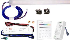 75cm-es 13 Wattos, 12 Voltos RGB LED, opál, keskeny alumínium profilban, fix tápegységgel, 4 zónás B3 RF fali távirányítós vezérlővel (45db 5050 SMD LED)