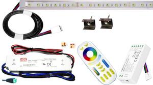 50cm-es 10 Wattos, 24 Voltos RGBWW LED átlátszó keskeny alumínium profilban, fix tápegységgel, 4-zónás FUT092 RF távirányítós vezérlővel (30db 5050 SMD LED)