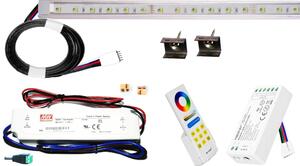 50cm-es 10 Wattos, 24 Voltos RGBNW LED átlátszó keskeny alumínium profilban, fix tápegységgel, 1-zónás FUT088 RF távirányítós vezérlővel (30db 5050 SMD LED)