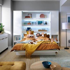Bed Concept Vertical Felcsukható Ágy, Pneumatikus Mechanizmussal, LED Rendszerrel és Matractartóval, Matt Fehér, 200 x 180 cm