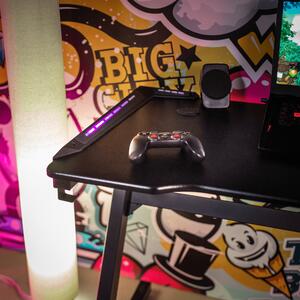 Gamer asztal/számítógépasztal, RGB LED világítással, fekete/piros, MACKENZIE 140cm