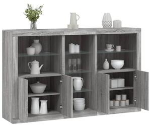 Szürke sonoma színű tálalószekrény LED-ekkel 162 x 37 x 100 cm