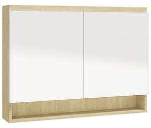 VidaXL fehér és tölgy MDF tükrös fürdőszobaszekrény 80 x 15 x 60 cm