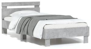 Betonszürke ágykeret fejtámlával és LED-világítással 75x190 cm