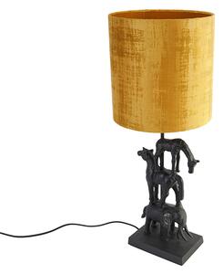Vintage asztali lámpa fekete szövetárnyalat sárga 25 cm - Dier Tre