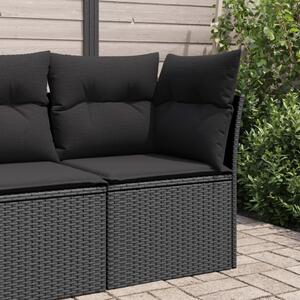 Fekete polyrattan kerti sarokkanapé párnákkal