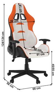 Irodai/gamer szék, fehér/narancssárga/fekete, ASKARE