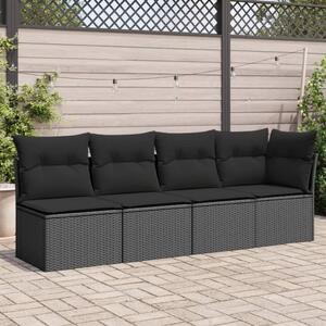 4 személyes fekete polyrattan kerti kanapé párnákkal