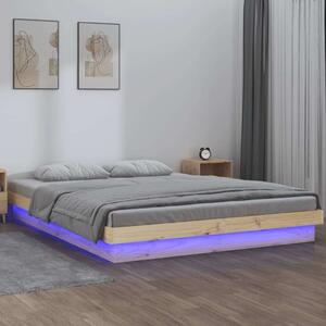 VidaXL 4FT6 Double LED-es tömör fa ágykeret 135 x 190 cm