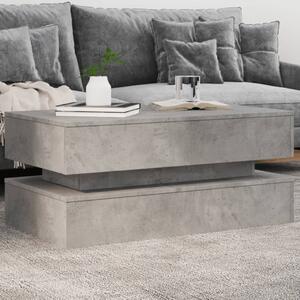 Betonszürke dohányzóasztal LED-lámpákkal 90x50x40 cm